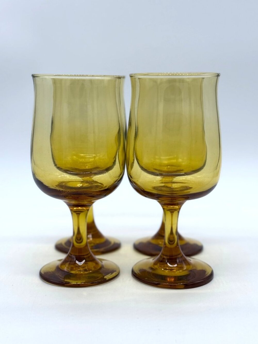 Set of 4 Vintage Sirrus Gold/Amber Libbey Wine/ Goblet Glasses